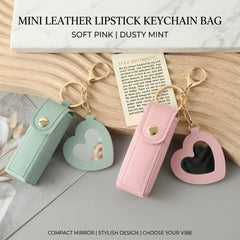 2PCs- Mini Leather Lipstick Keychain Bag with Mirror