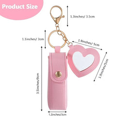 2PCs- Mini Leather Lipstick Keychain Bag with Mirror