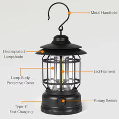 Rechargeable Retro Camping Lamp (Black Color)