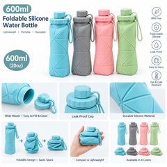 600ml Foldable Silicone Water Bottle - 1PC (Any Color)