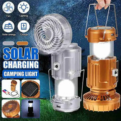 6 in 1 Portable LED Camping Lantern with Fan, Solar Charging Camping Light