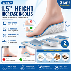 [২ - জোড়া]- Arch Support Height Increase Insoles (1.5 inch)