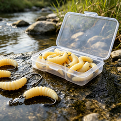 (12 Pcs) Maggot Fishing Baits with Hooks