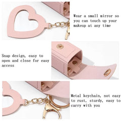 2PCs- Mini Leather Lipstick Keychain Bag with Mirror